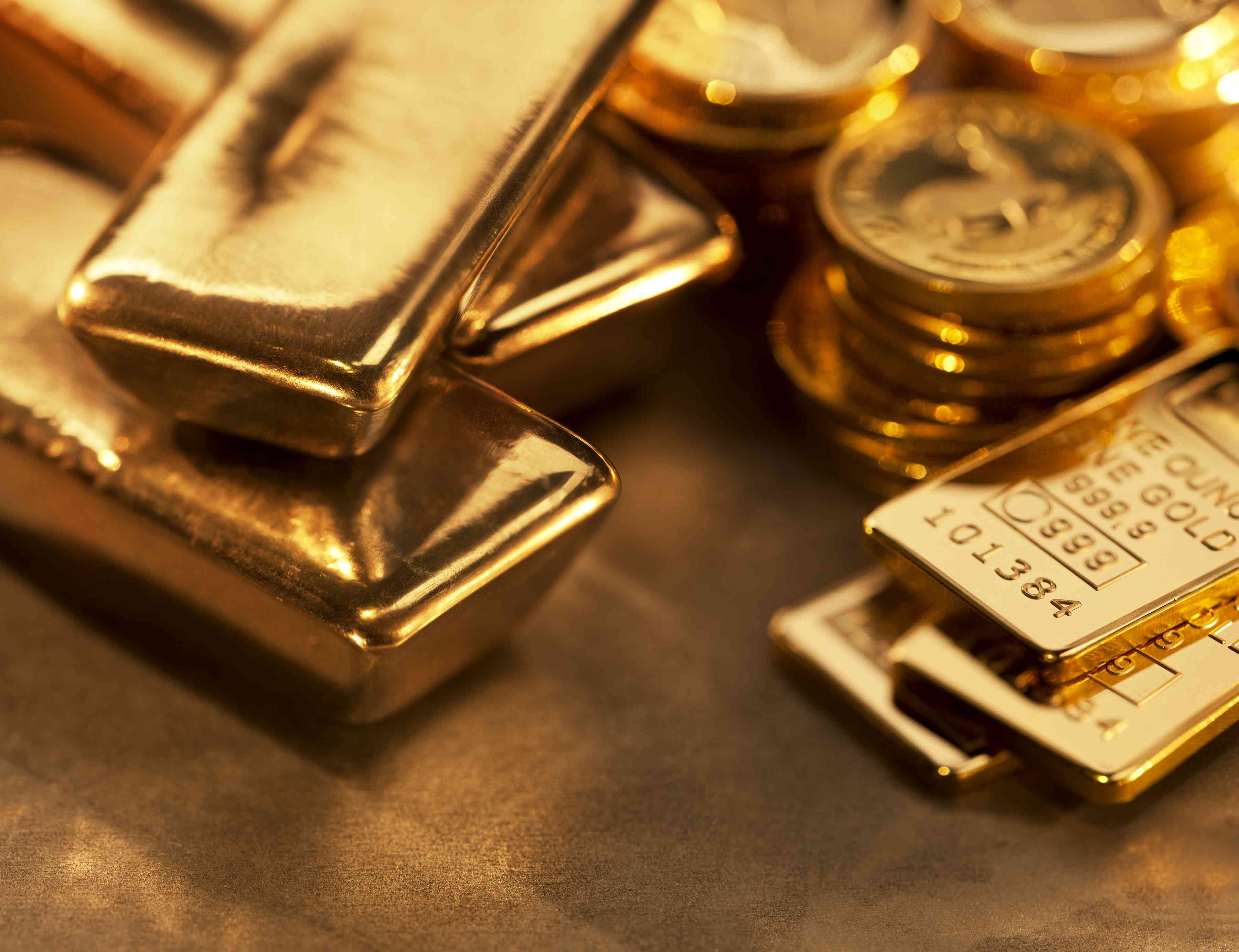 Gold bars and coins