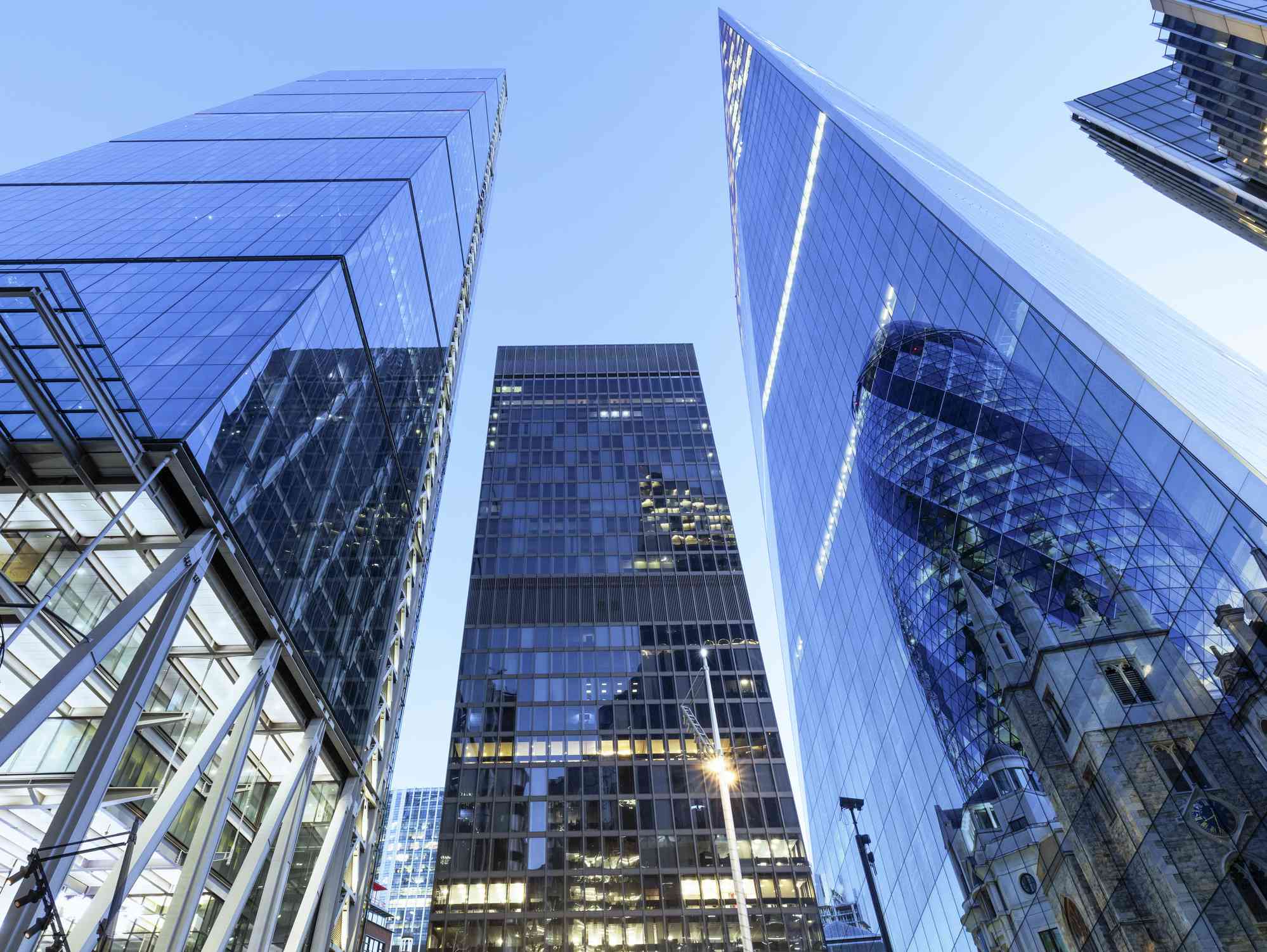 Law angle view of business skyscrapers